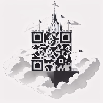 Парящий облачный замок: QR-код в технике рисунка тушью — изображение 1