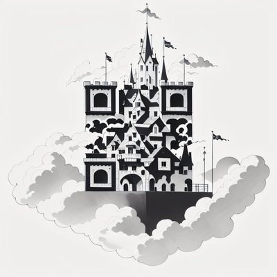 Парящий облачный замок: QR-код в технике рисунка тушью