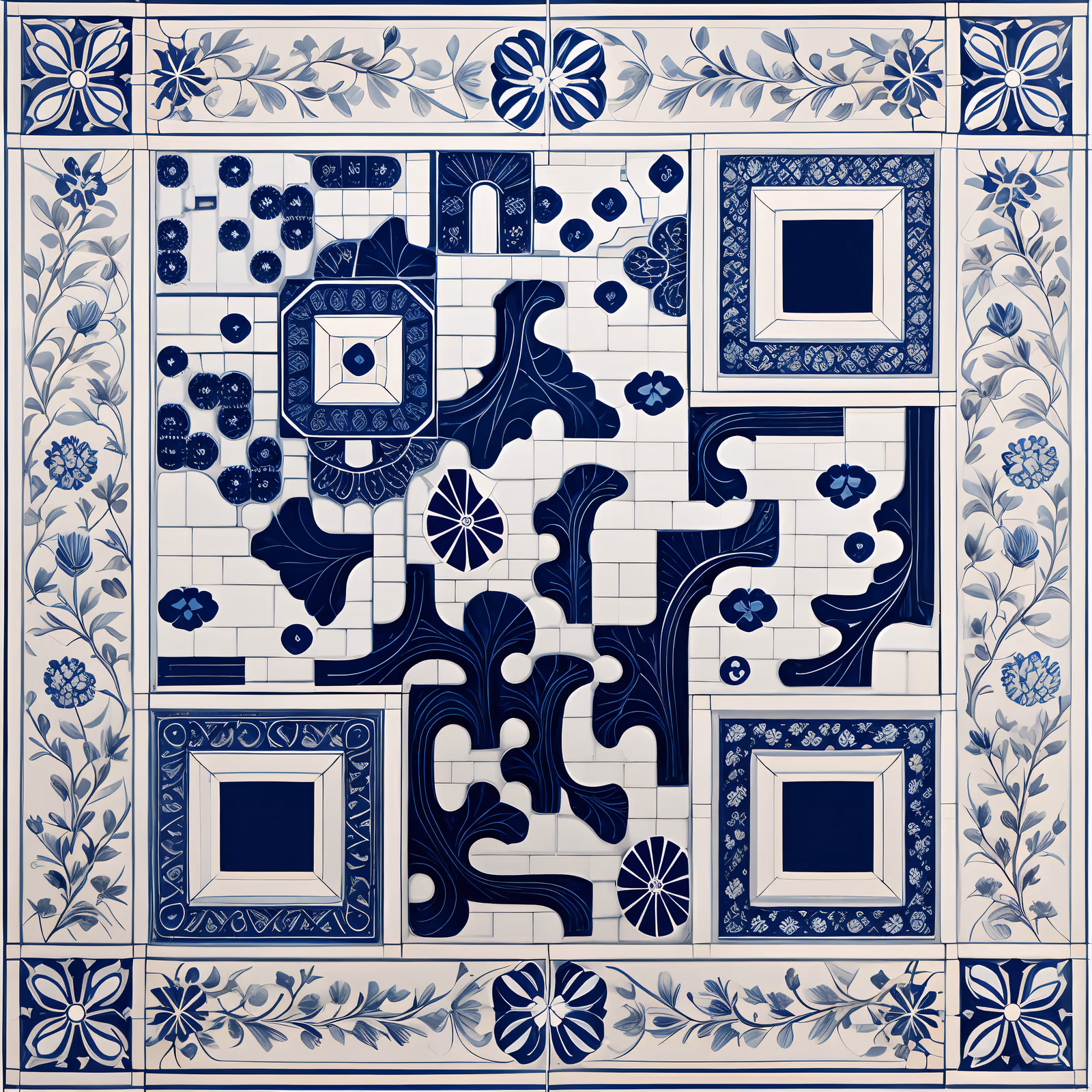 Delft Blue Tile Floral QR Code Art — image 1