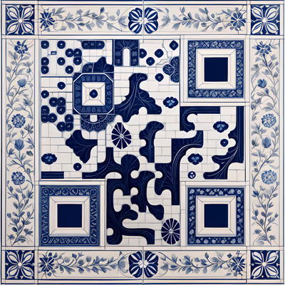 Delft Blue Tile Floral QR Code Art — image 1