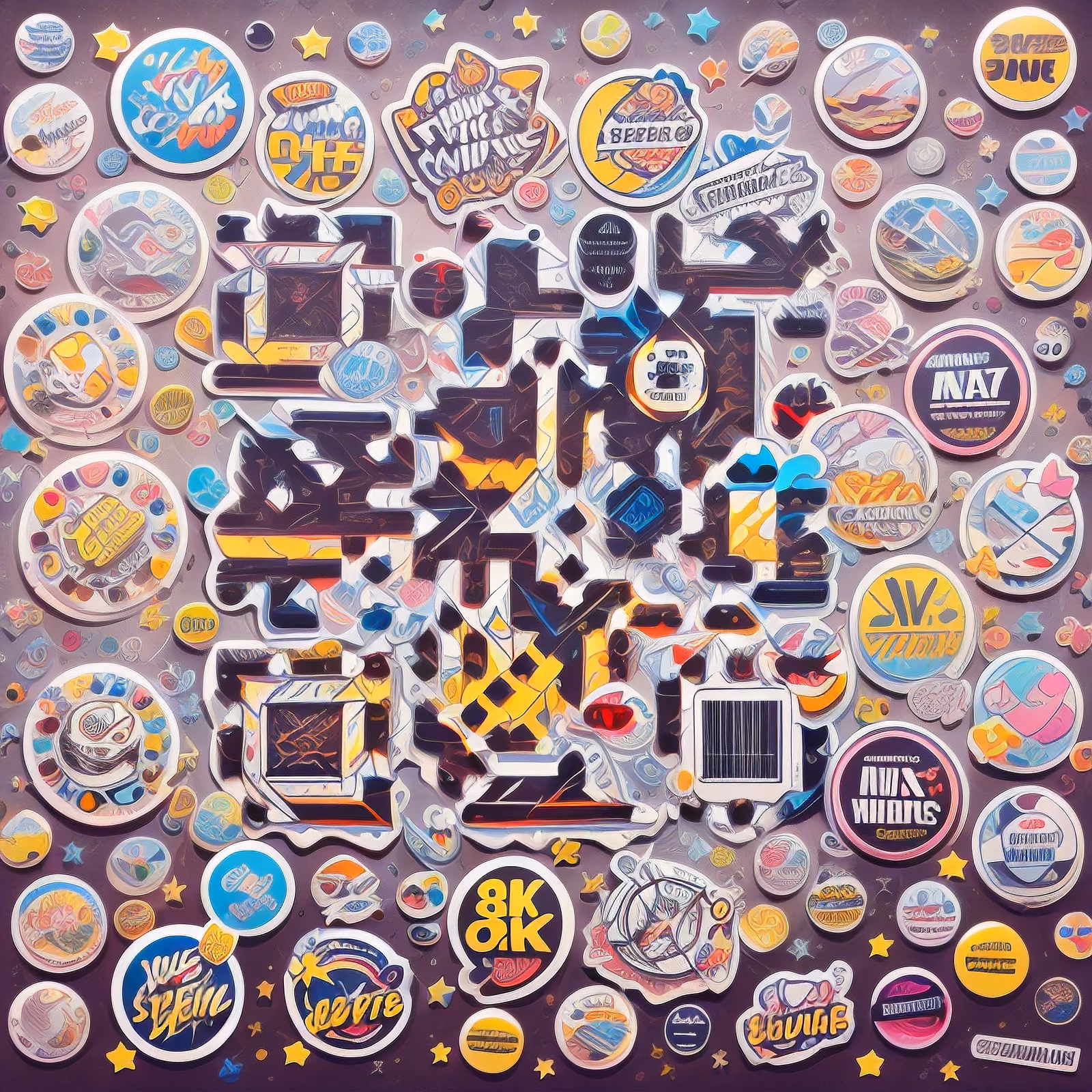 Коллаж из наклеек со значками и надписями: QR-код для стикеров — изображение 1