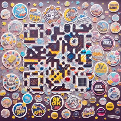 Sticker Bomb Badge Collage Lettering QR Code for Stickers