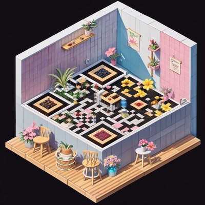 Isometric Smoothie Bar Diorama QR Code for Posters