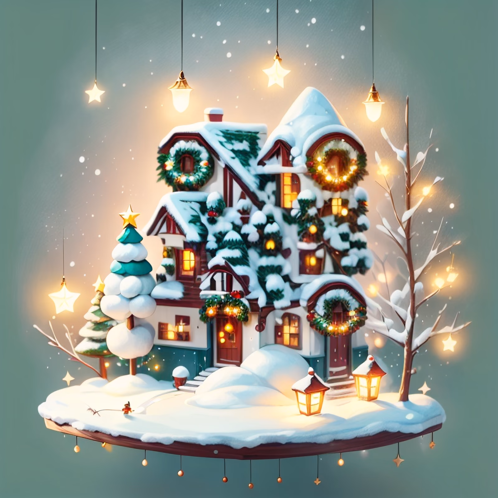 雪中圣诞小屋立体模型二维码艺术,适用于贺卡 — 图片 1