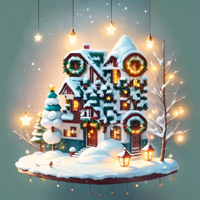 雪中圣诞小屋立体模型二维码艺术,适用于贺卡 — 图片 1