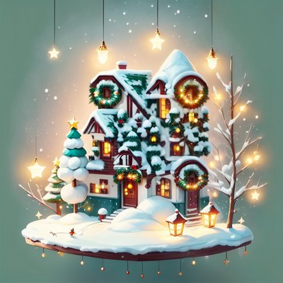 Snowy Christmas Cottage Diorama QR Code for Greeting Cards