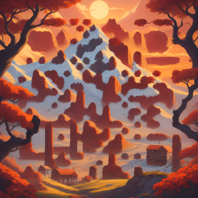 Red Autumn Mountain Storybook QR Code Art — image 1