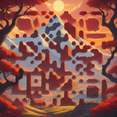 Red Autumn Mountain Storybook QR Code Art