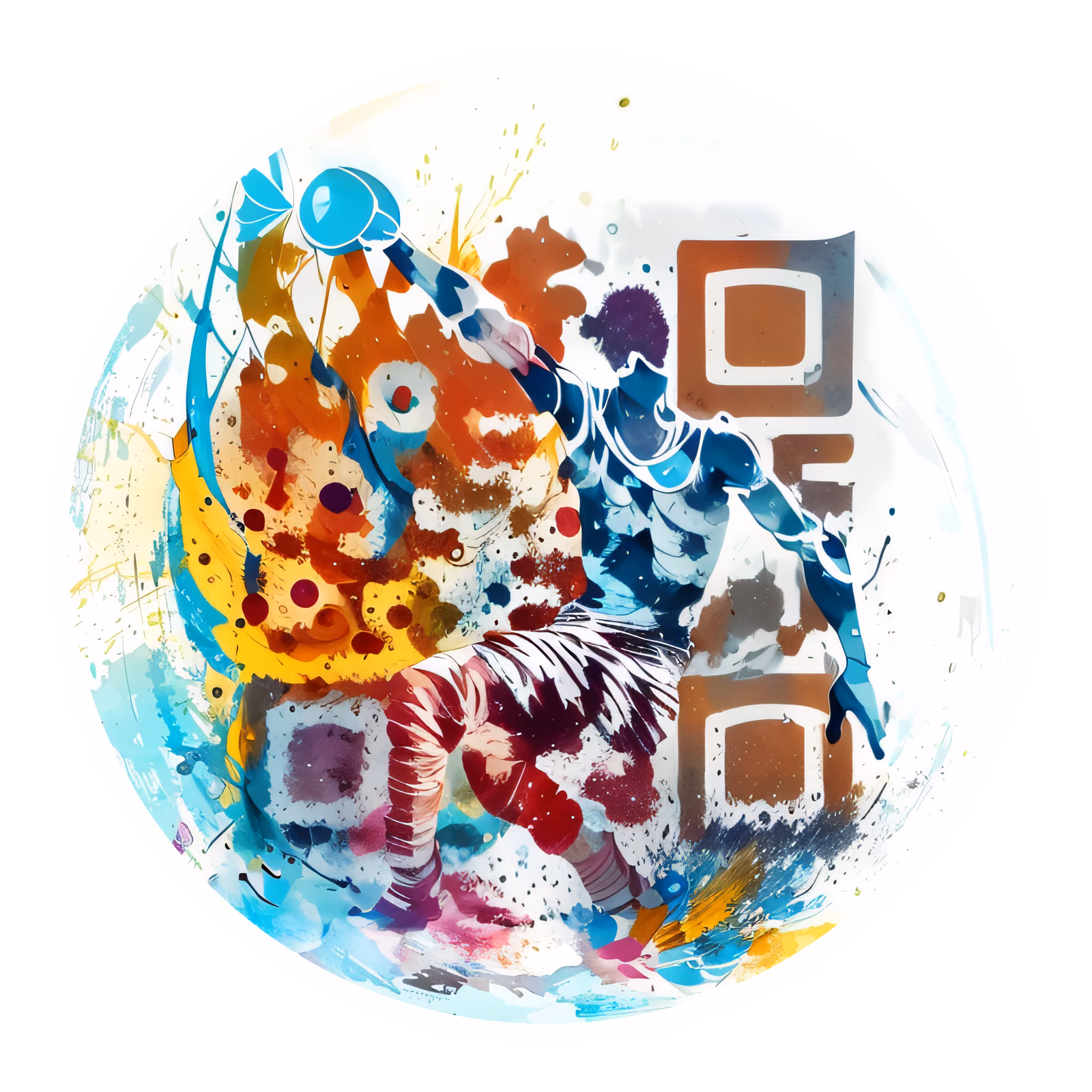 Спортсмен в брызгах краски, акварельный QR-код для стикеров — изображение 1