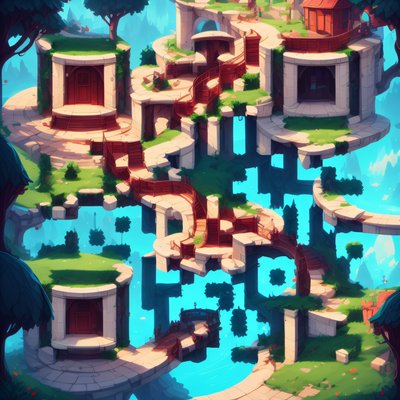 Floating Stone Town Game Concept QR Code for Posters