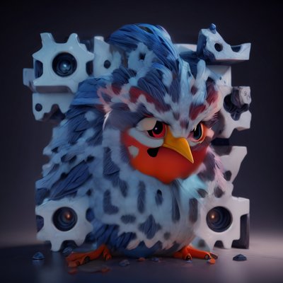 Fluffy Blue Bird 3D Render QR Code for Posters