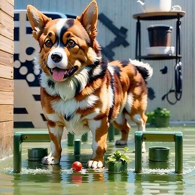 Corgi in Shallow Water 3D QR Code for Posters