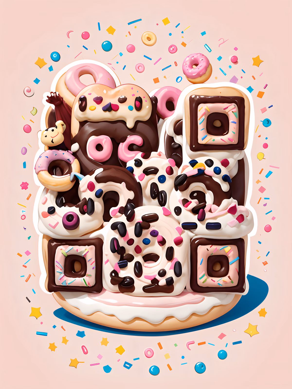 Frosted Donut Stack Cartoon QR Code for Packaging — image 1