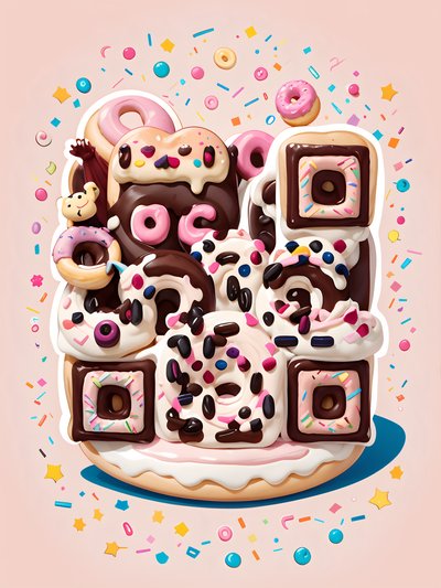 Frosted Donut Stack Cartoon QR Code for Packaging