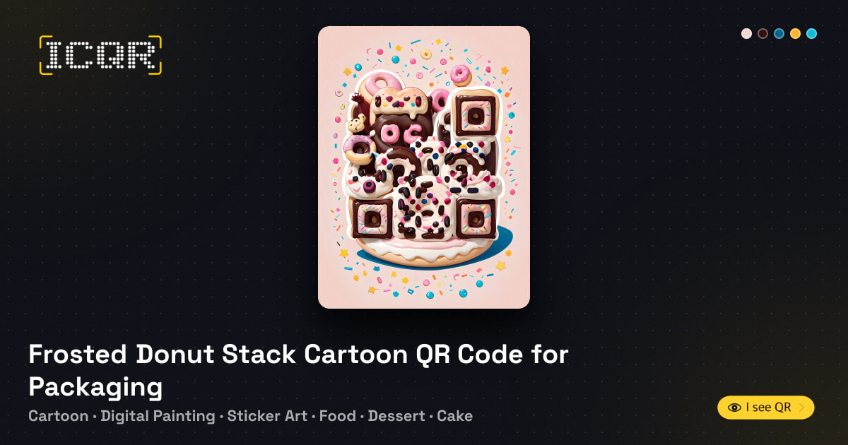 Dott Qr Code Frosted Donut Stack Cartoon QR Code for Packaging • ICQR