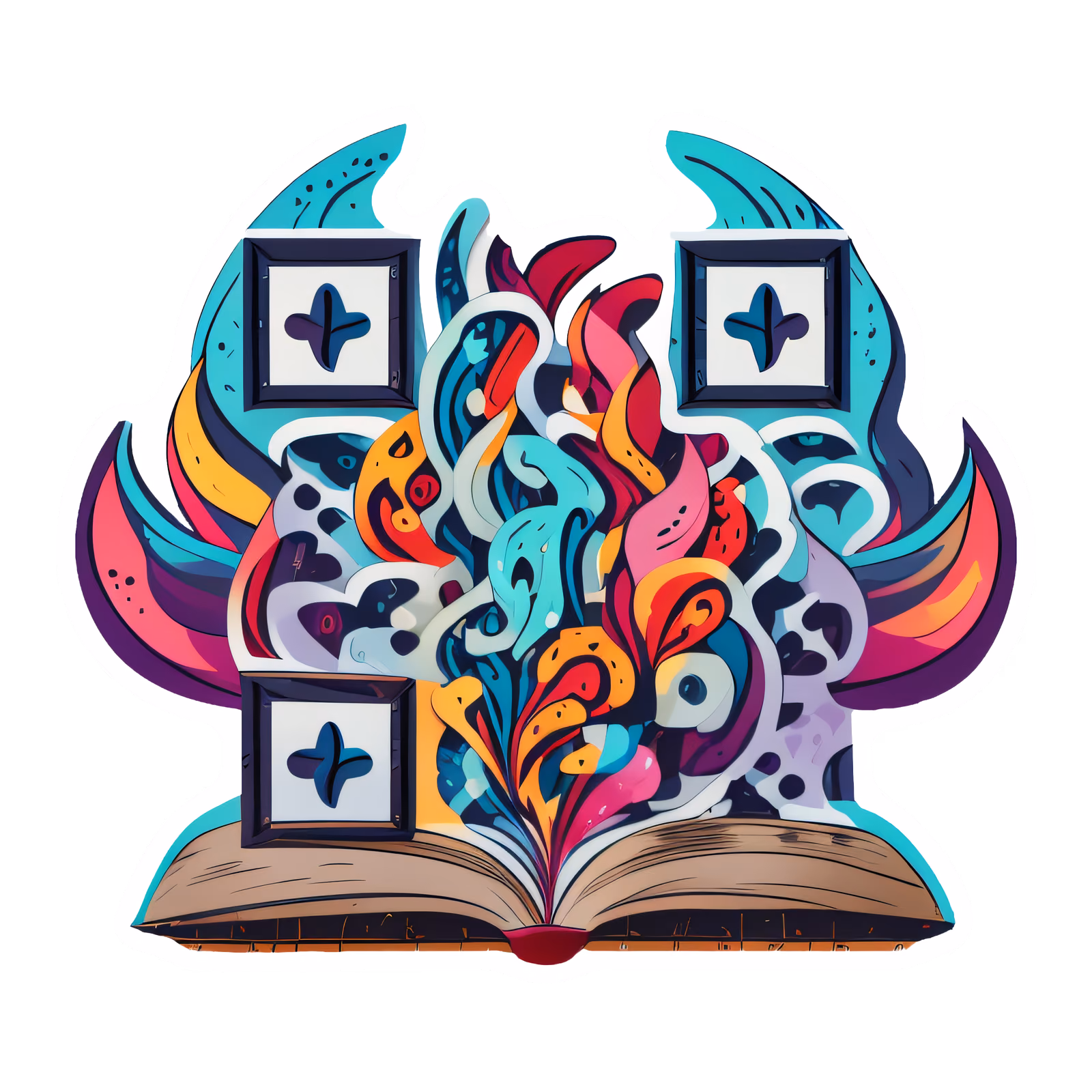 Open Book Abstract Vector QR Code for Stickers — image 1