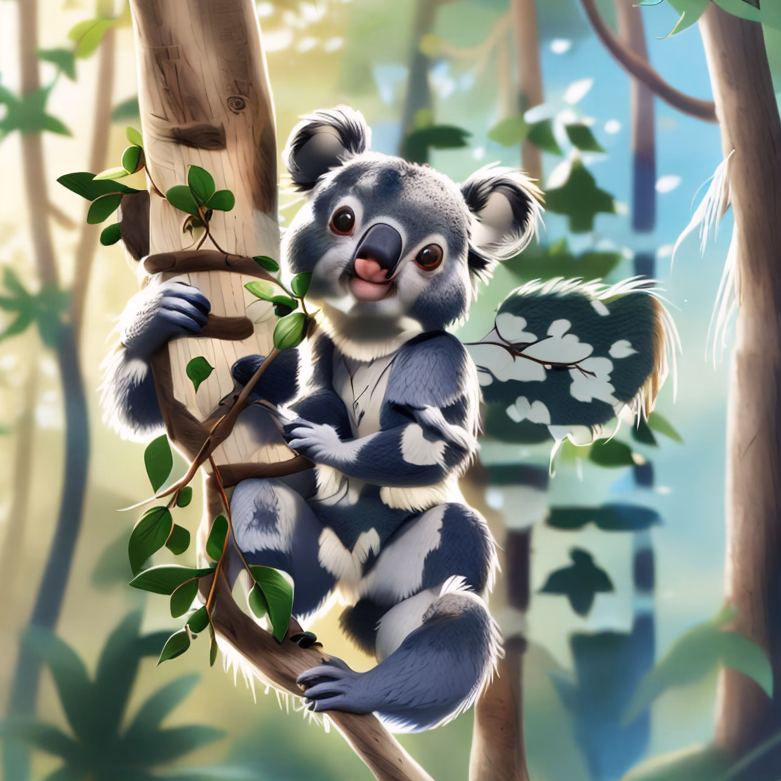 Cute Koala on Eucalyptus Cartoon QR Code for Posters — image 1