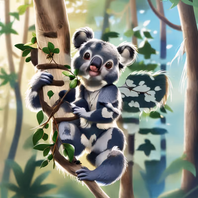 Cute Koala on Eucalyptus Cartoon QR Code for Posters — image 1