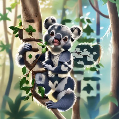 Cute Koala on Eucalyptus Cartoon QR Code for Posters