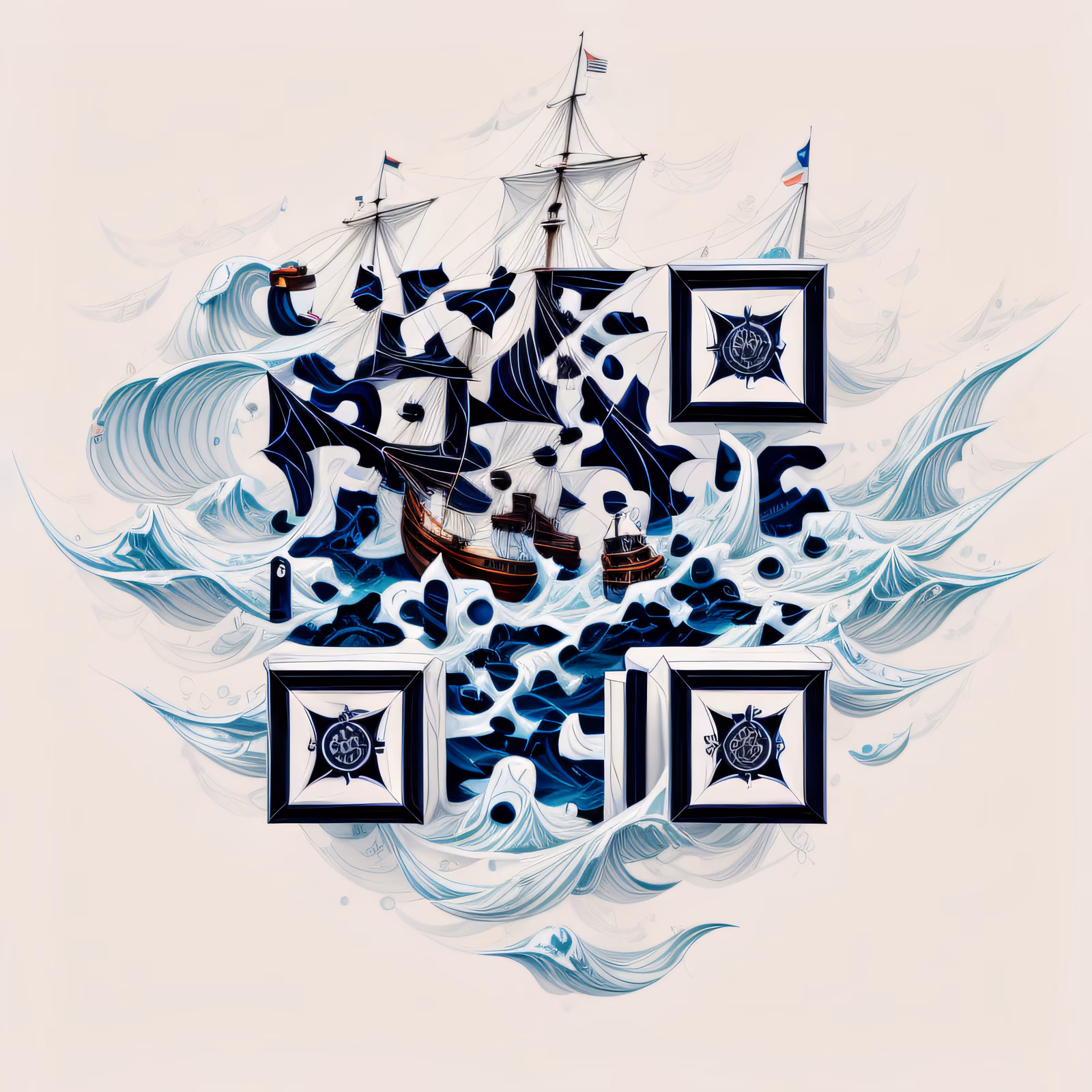 Stormy Sea Sailing Ships Tattoo QR Code for Posters — image 1