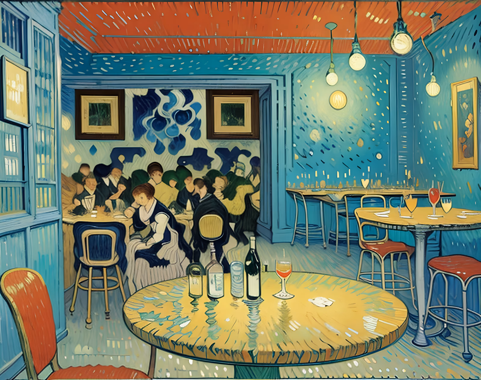 Night Cafe Interior Oil Painting QR Code Art — image 1