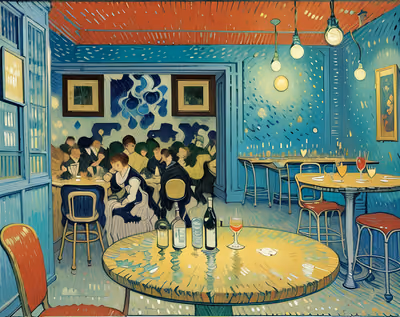 Night Cafe Interior Oil Painting QR Code Art — image 1