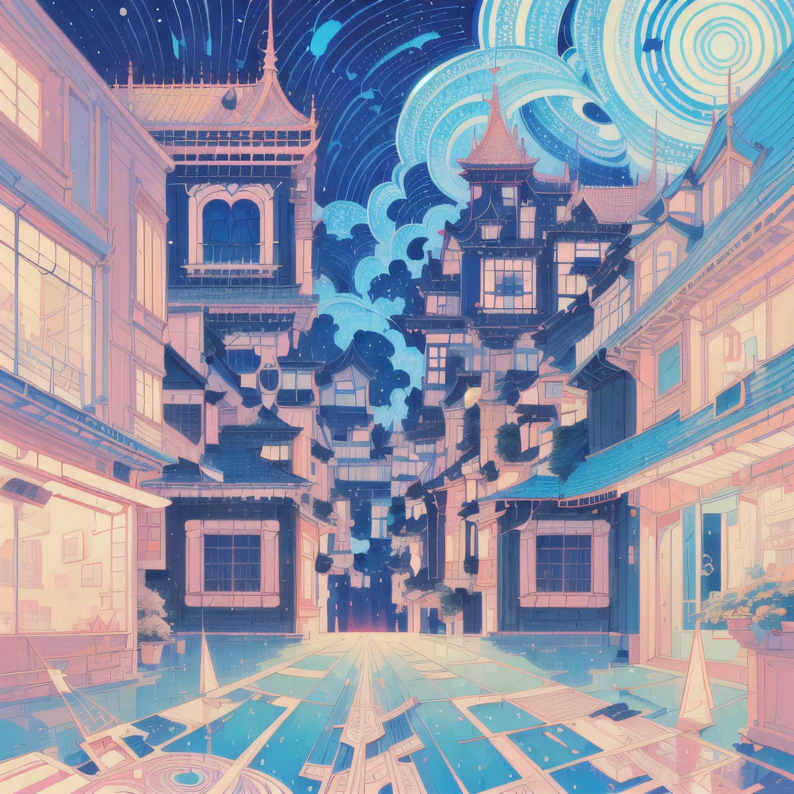 Пастельная сказочная улица: иллюстрация и QR-код — изображение 1