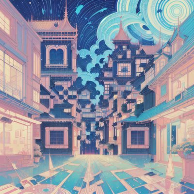 粉彩梦幻街景插画二维码艺术