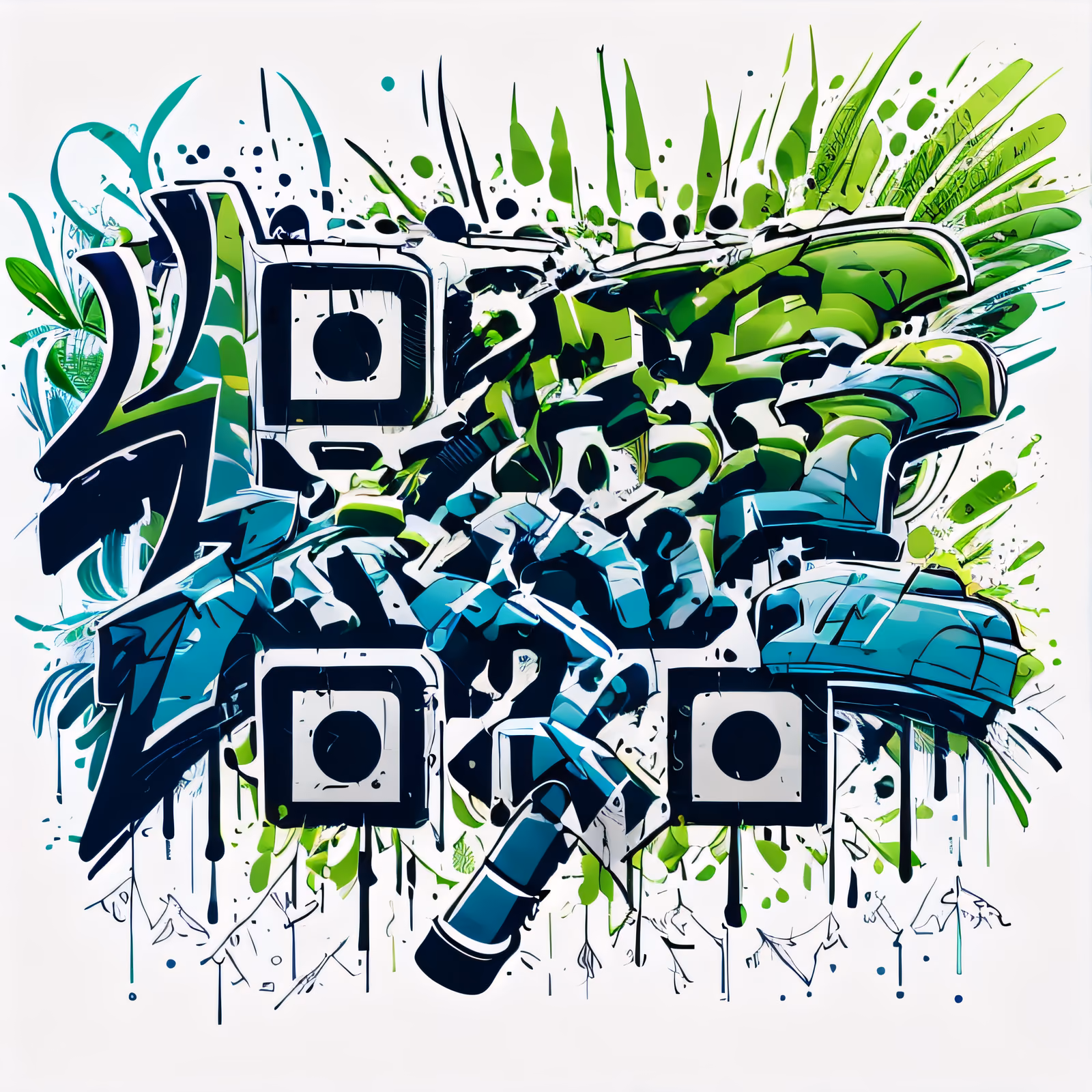 Green Graffiti Lettering QR Code for Apparel — image 1