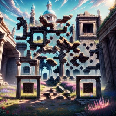 Floating Ancient Ruins Fantasy QR Code Art