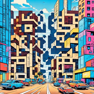 漫画风城市街道二维码海报艺术 — 图片 1