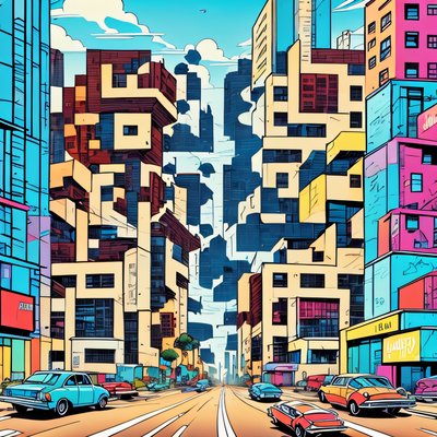 Comic Style City Street QR Code Poster Art