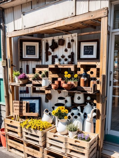 Rustic Market Stall Photorealistic Flowers QR Code for Storefront Displays