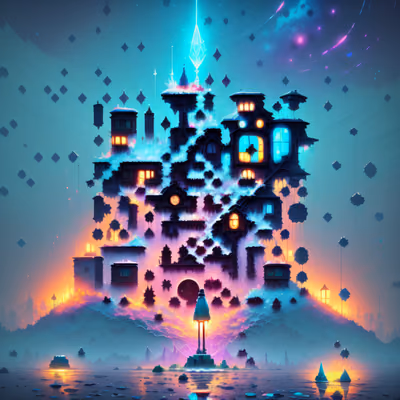 Glowing Fantasy Village Night Scene QR Code Art — image 1