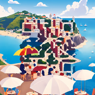 Seaside Cliff Town Vector QR Code for Posters — image 1