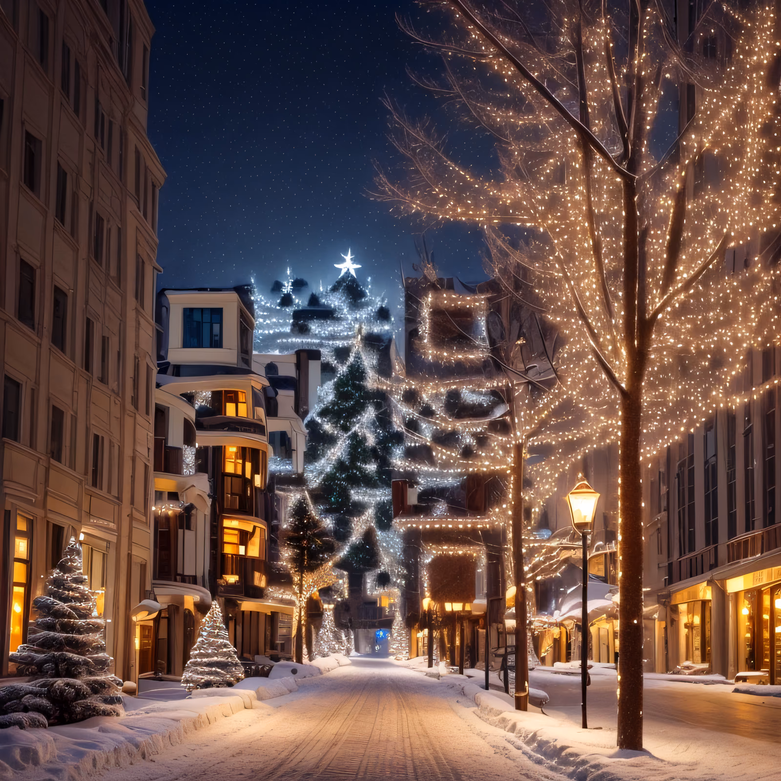 Snowy Christmas Street Digital Painting QR Code for Greeting Cards — image 1