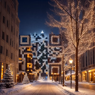 Snowy Christmas Street Digital Painting QR Code for Greeting Cards — image 1