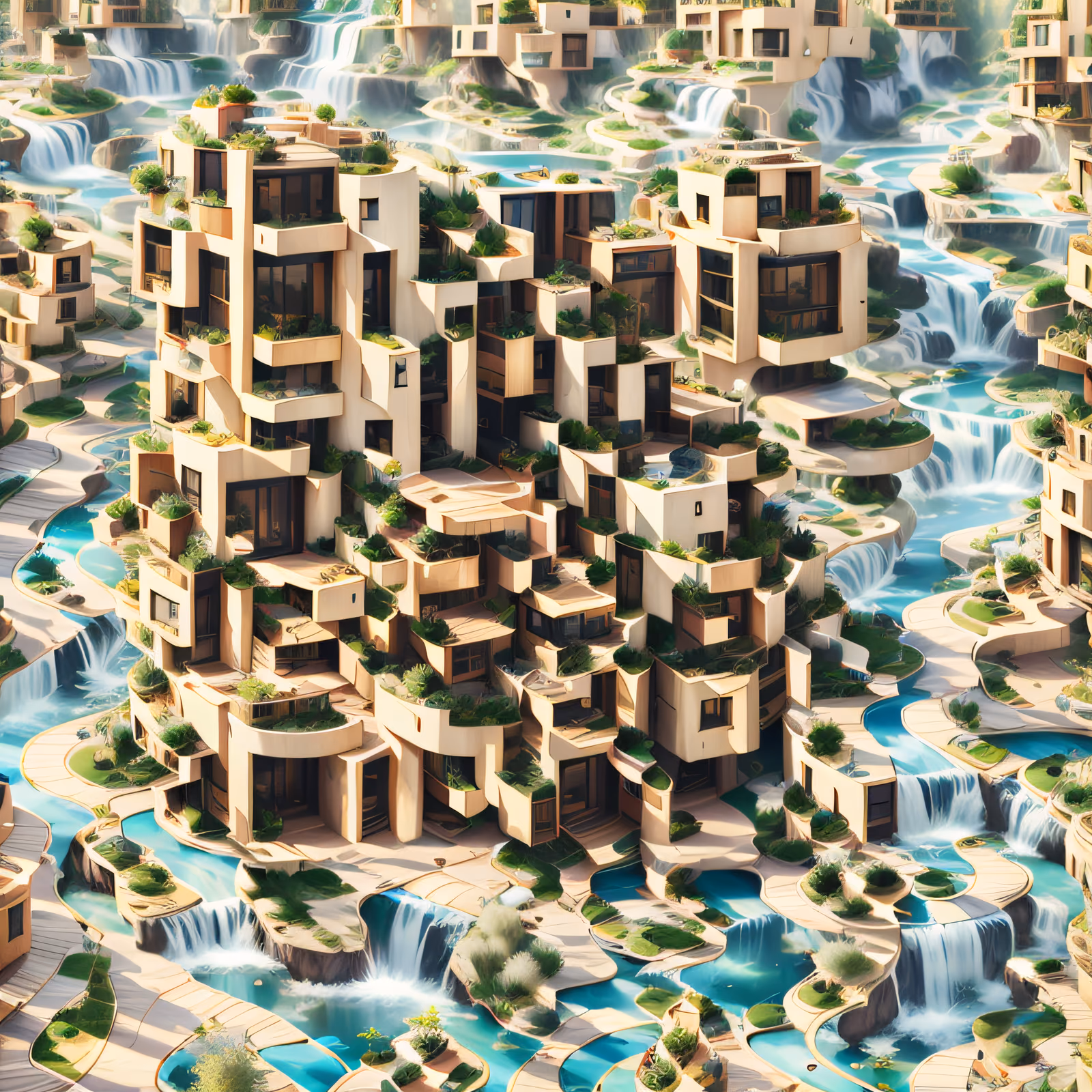 Terraced Waterfall City 3D QR Code Art — image 1