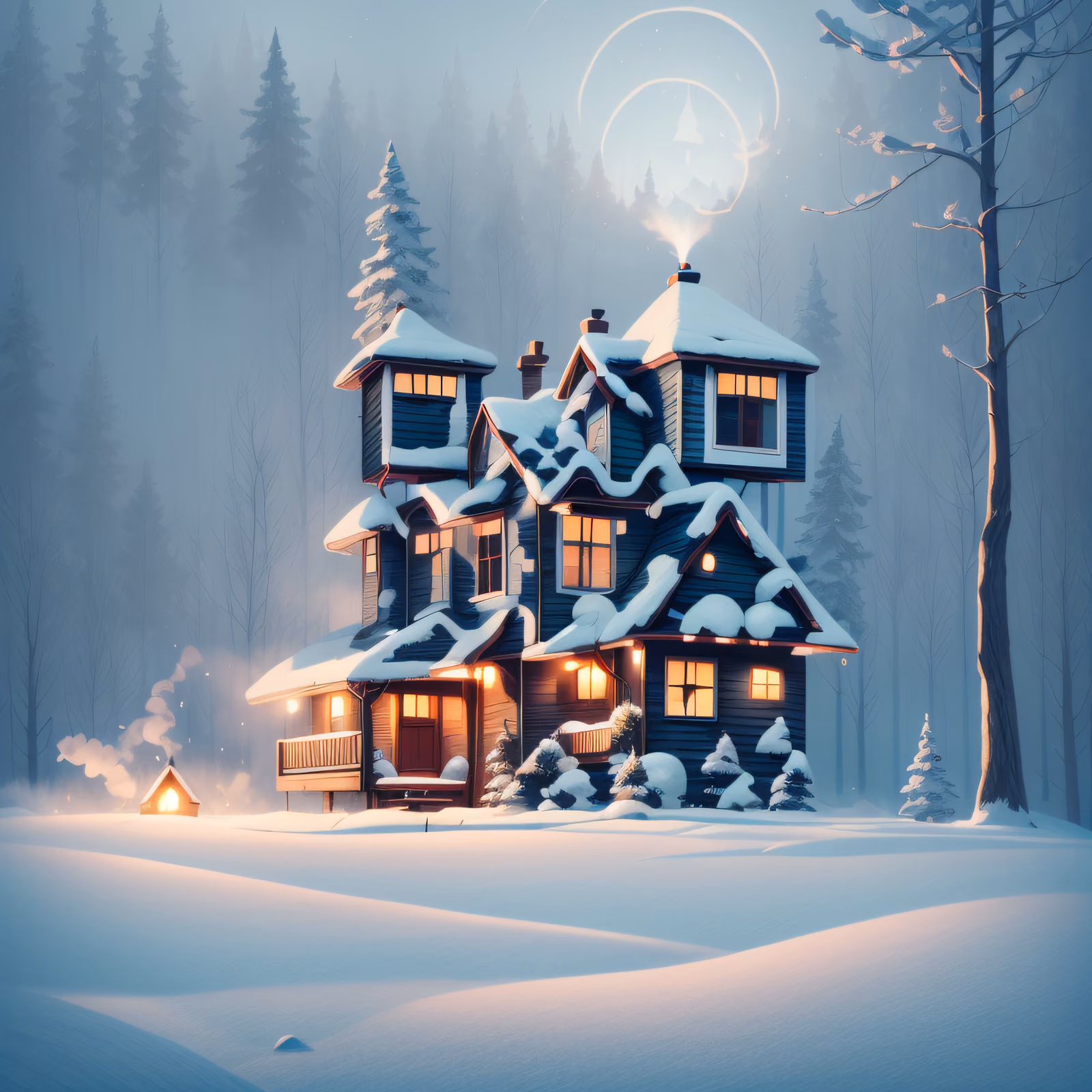 雪林小屋数字绘画二维码贺卡设计 — 图片 1