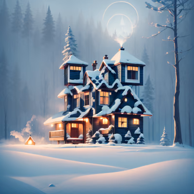 雪林小屋数字绘画二维码贺卡设计 — 图片 1