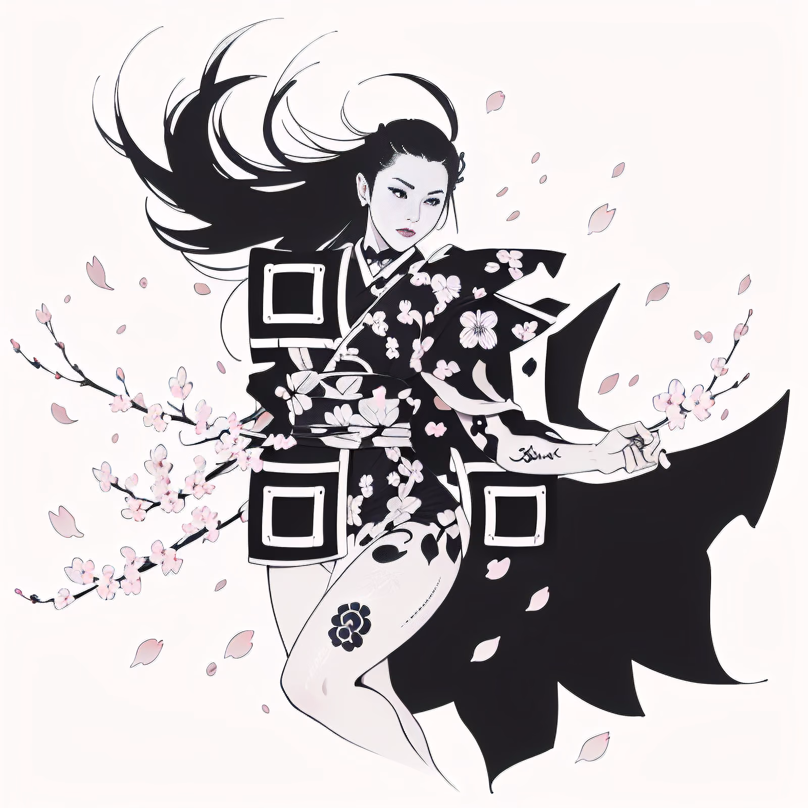 Samurai Woman Cherry Blossom Ink QR Code for Temporary Tattoos — image 1