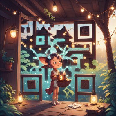 Cute Alien With Firefly Storybook QR Code for Posters