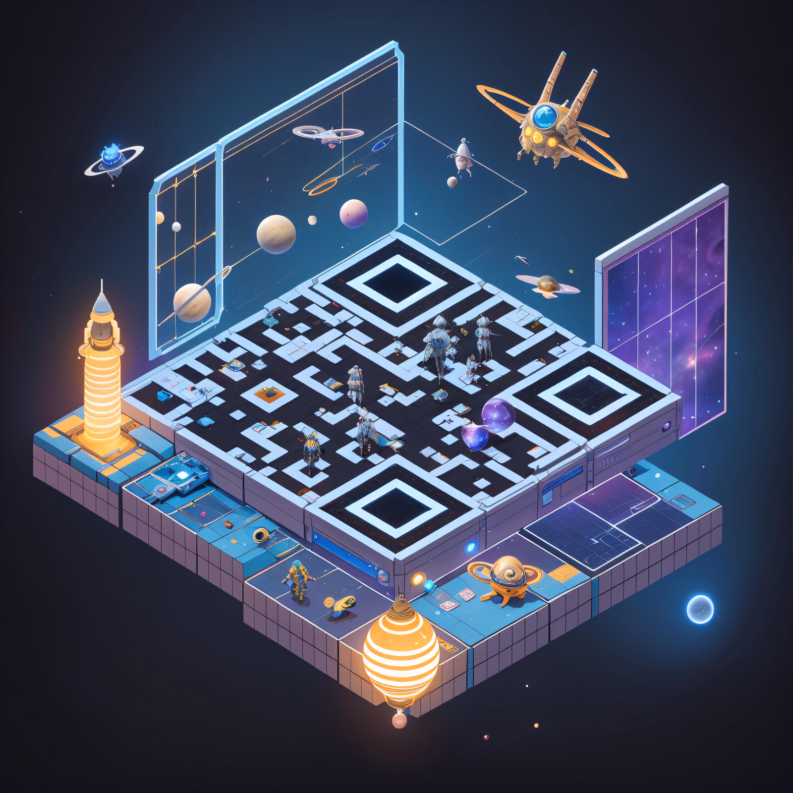Isometric Space Bazaar Sci-Fi QR Code Art — image 1