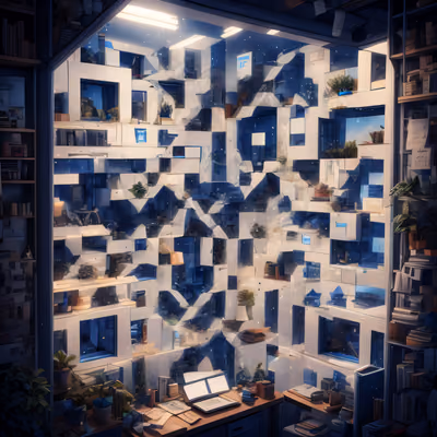 Cubic Blue Study Room Painting QR Code Art — image 1