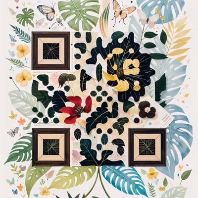 Тропические листья, бумажный коллаж: QR-код — изображение 1
