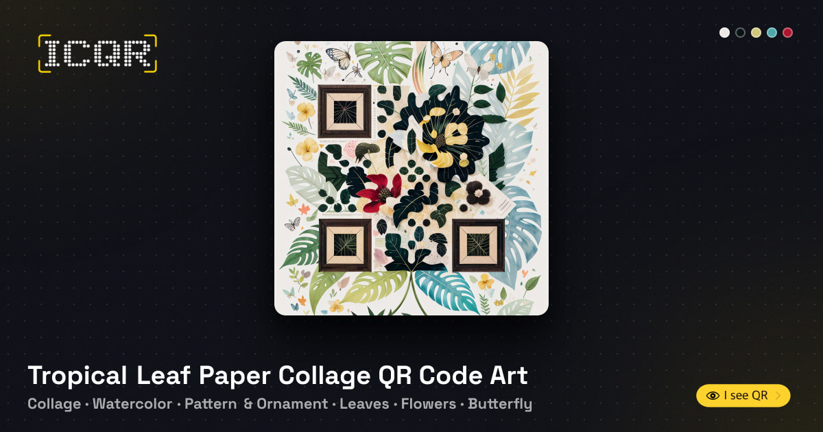 Tropical Leaf Paper Collage QR Code Art • ICQR