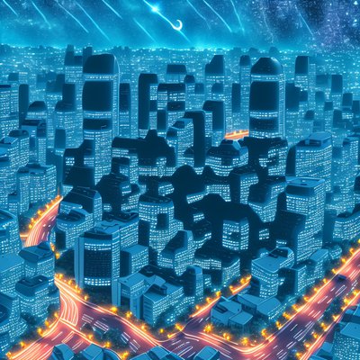 Night Cityscape Anime Style QR Code Art