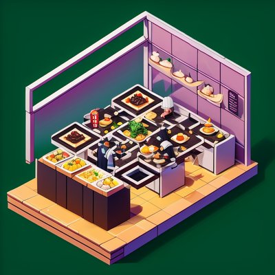 Isometric Food Court 3D QR Code for Restaurant Menus