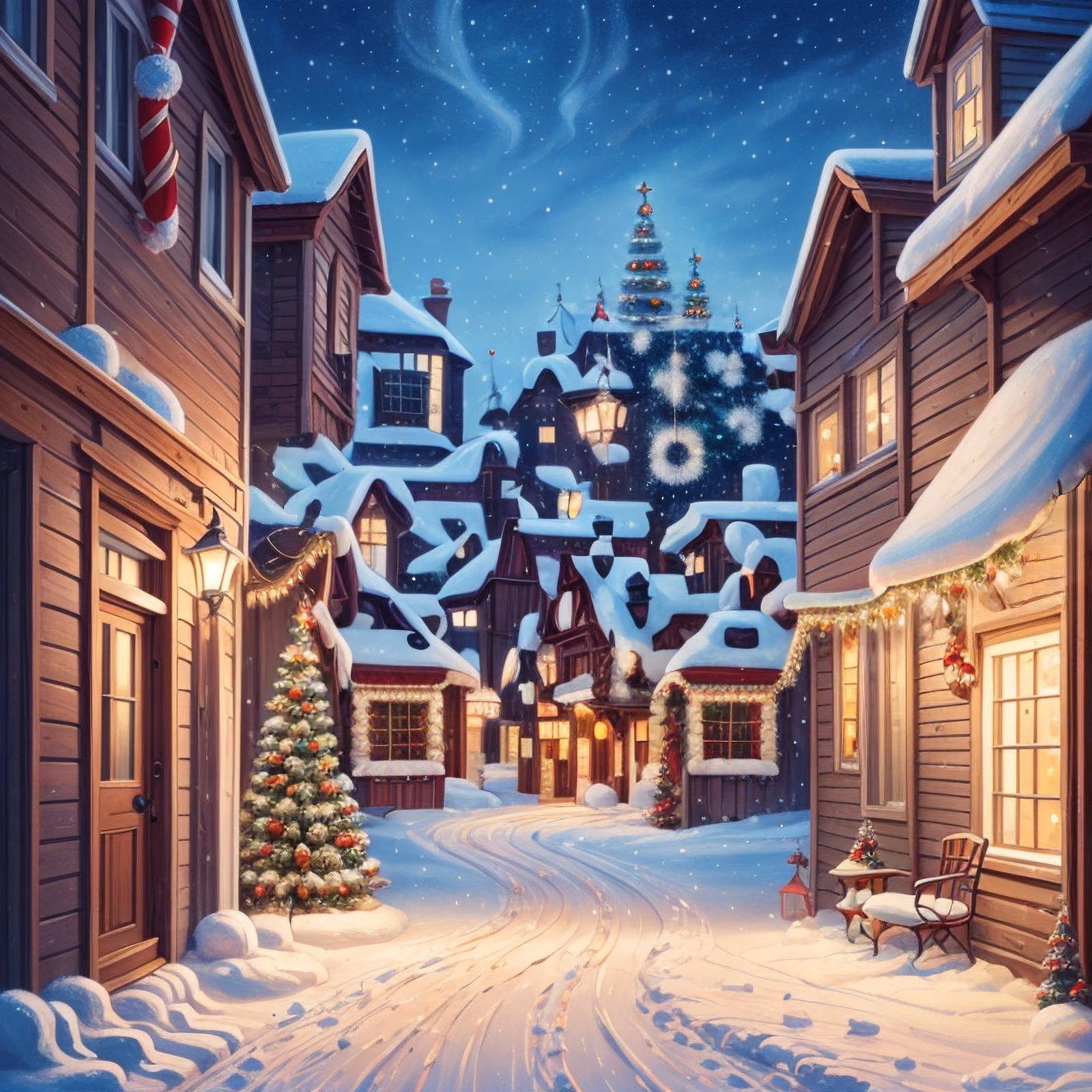 Snowy Christmas Village Painting Street QR Code for Greeting Cards — image 1