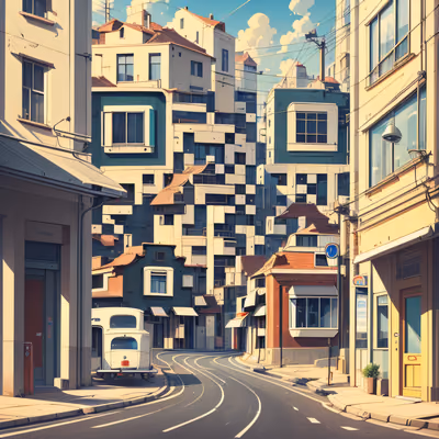 阳光城市街道卡通二维码艺术 — 图片 1